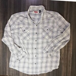 Wrangler Mens 2XL Plaid‎ Western Shirt Long Sleeve Gray Black Button Up
